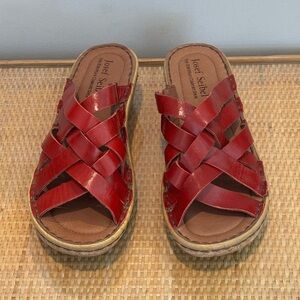 Josef Seibel Kira Strappy Sandals RED Leather Cork Wedge Heels Sz 39 EU / US 8.5
